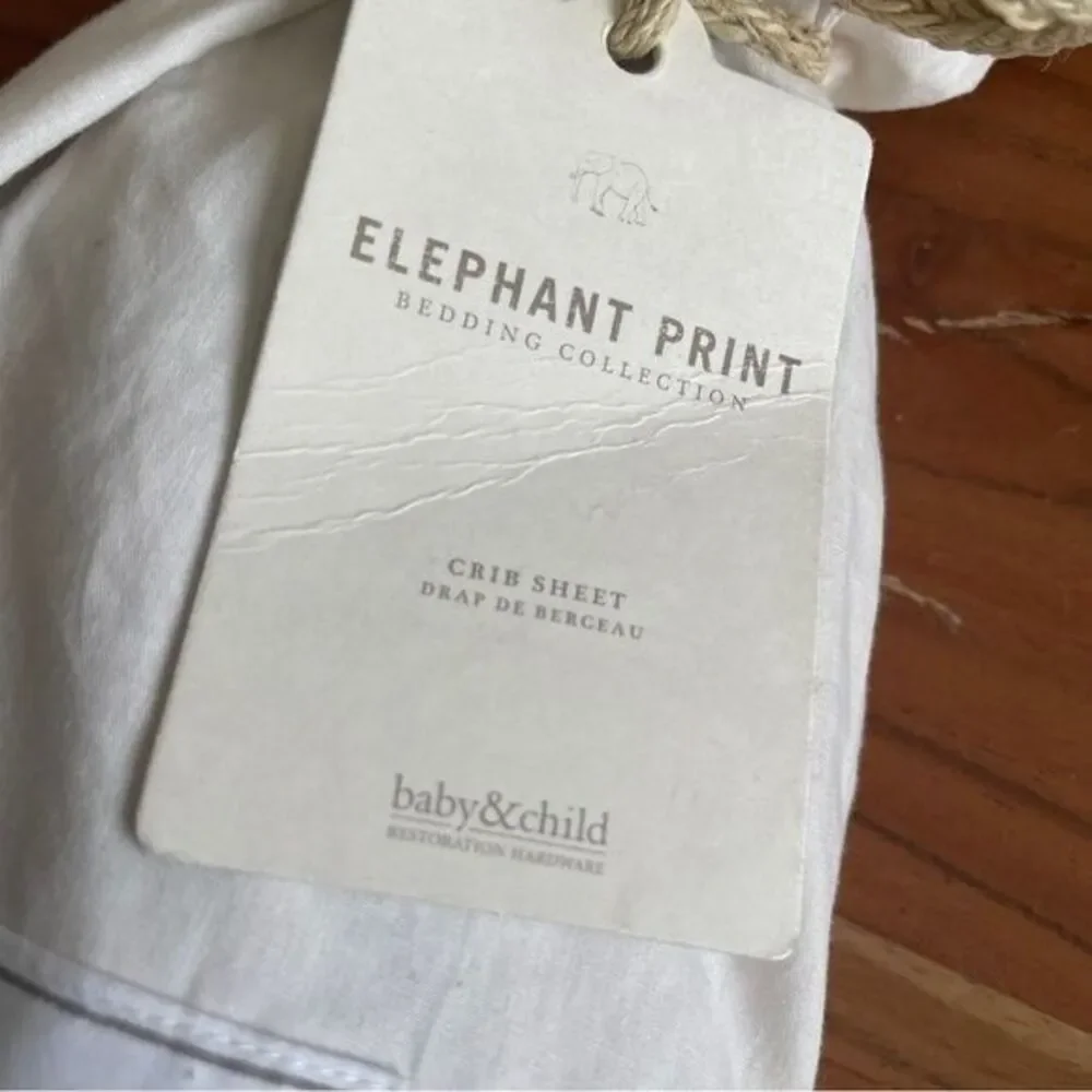 Restoration Hardware Baby & Child Elephant Print Blue/Gray Crib Sheet Cotton NEW